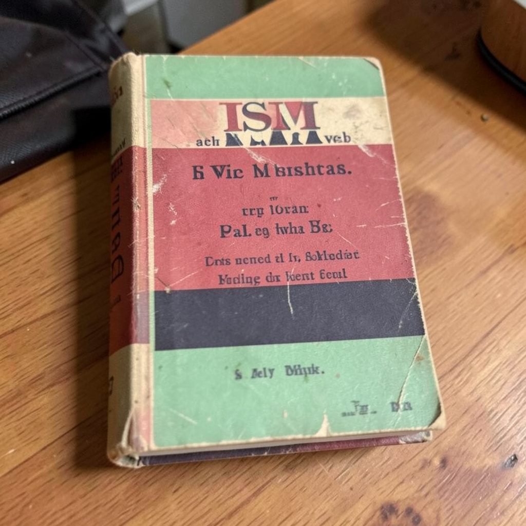 Старовинна книга з військовою відзнакою на обкладинці, темно-сині та золоті тони, академічний настрій